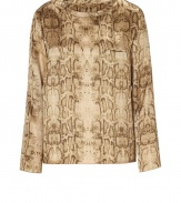 Work an exotic edge into your workweek separates with Steffen Schrauts eye-catching python print silk top - Round neckline, long sleeves, chest pocket, pull-over style - Loose fit - Wear with a pencil skirt and heels, or layered over leather leggings with platform booties