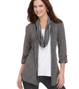 Elementz cuddles in the cutest faux cardigan with an attached inset tee and scarf for effortless wear-now layering.