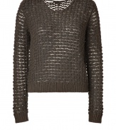 Chunky knit pullovers are a trend favorite must, and Theyskens Theorys understated cool two-tone version is an ultra contemporary choice - Scooped neckline, long sleeves, ribbed trim, dropped stitched patterning throughout - Cropped straight fit - Team with tissue tees, leather leggings and booties