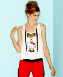 Suspenders and a bow-tie? Yes, please! Hello Kitty gets boy-crazy with this tank top that sports the funnest menswear-inspired print around.