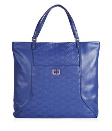 Bring bold style to your look with this vibrant leather tote from Anya Hindmarch - Classic rectangular shape, two carrying handles, quilted front panel, twist lock detail, back zip pocket -Perfect for everyday use or for running errands around town