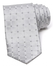 A micro diamond pattern accents a grid jacquard on this silk tie from The Men's Store at Bloomingdale's.