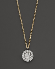 Diamond pavé medallion necklace is set in yellow gold. Designed by Meira T.