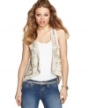 Embellished in sequins and frayed at the hem, this vest from GUESS? adds rugged radiance to your everyday look!