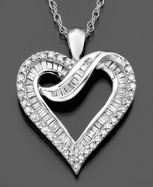 Dress up with love that sparkles. This pretty diamond necklace features round-cut diamond (1/2 ct. t.w.) set in 14k white gold. Approximate length: 18 inches. Approximate drop: 3/4 inch.