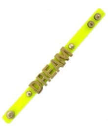 Dream big with this neon-yellow snap bracelet from BCBGeneration. Crafted from gold-tone mixed metal, the lettering makes sure your dreams are always with you. Approximate length: 8 inches.