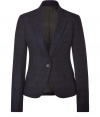 A structured blazer adds a touch of tailored chic to any wardrobe, and this plaid jacket from Paul Smith toes the line between masculine cool and feminine polish - Slim, fitted cut tapers through waist - Small collar and medium width lapels - Elegant, single button closure and two flap pockets - Vent at rear - Lush, floral print lining in rich shades of violet and blue - Seamlessly transitions from work to evening cocktails, parties and dinners - Pair with leather pants or pencil skirts, skinny dark denim or suit trousers