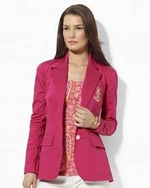 Lauren Ralph Lauren tailored the Georgina jacket in sleek stretch cotton twill with a signature embroidered crest for a preppy look.