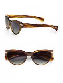 This retro style is handcrafted in shiny acetate. Available in sandalwood with green gradient polar lens. Ridged end-piece detail100% UV protectionImported 