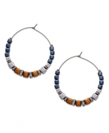 Square away your new favorite accessory with these hoop earrings from c.A.K.e. by Ali Khan. With colorful glass cubes and metal rondelles strung on a classic silhouette. Crafted in hematite tone mixed metal. Approximate drop: 2 inches. Approximate diameter: 1-3/4 inches.