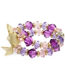 Lovely in lavender. Pretty purple-hued faceted plastic beads adorn this stylish two-row stretch bracelet from Jones New York. Crafted in gold tone mixed metal with a double-row silhouette, it stretches to fit wrist. Item comes packaged in a signature gift box. Approximate diameter: 2-1/2 inches.