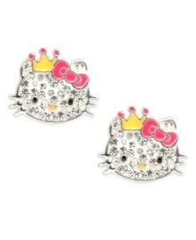 Sparkling whimsy. The sterling silver Hello Kitty stud earrings glisten with round crystal accents for a lustrous effect. Approximate diameter: 1/4 inch.