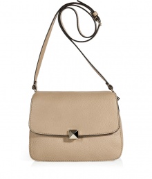 With its elegant nude hue and covetable rockstud closure, Valentinos accordion-style shoulder bag counts as a multi-season must - Flap-over, buckled shoulder strap, three internal sections, inside zippered back wall pocket - Lends an iconic polish to leather leggings and chic tailored sheaths alike