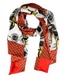 Work a Pop Art edge into your outfit with Issas bright printed silk scarf - Stitched edges - Wear with a tee, boyfriend blazer and jeans, or over a tailored sheath with heels and a leather jacket