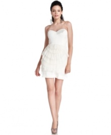 Beautiful for any occasion (but especially striking for bridal celebrations), BCBGMAXAZRIA's sweetheart-neck dress features a skirt full of scalloped tiers for a modernly feminine look.