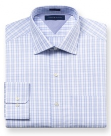 Tommy Hilfiger adds a spread collar-the favorite style of the notoriously natty Duke of Windsor-to a dress shirt patterned in crisp checks.