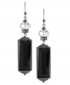 Dark and dazzling at once. Haskell's drop earrings are crafted from hematite-tone mixed metal with silver-tone faceted beads and a black rectangular acrylic piece for a bold touch. Glass crystal accents add luster. Approximate drop: 3-1/4 inches.