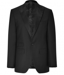 This elegant jacket in fine black wool is a must-have for any gentleman - Single-breasted, classic cut with one-button closure and moderately deep lapel - Three flap pockets, chest pocket and back vent - The perfect jacket for all festive occasions - Pair with a favorite shirt, cashmere pullover and matching pants or dark denim