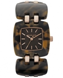 Enchanting links of tortoise shell blend with rosy details for a truly unique timepiece from Michael Kors.