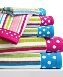 Put a bit of pep into your daily routine with this brightly-colored Bambini Stripes hand towel, featuring whimsical stripes and polka dots on a pure cotton ground for a playful addition to your bathroom.