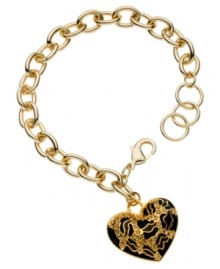 Love is a mystery. GUESS's enigmatic heart charm bracelet shines with light-colored Colorado topaz glass and brown epoxy accents. Set in gold tone mixed metal. Approximate length: 7-1/2 inches. Approximate charm drop: 1 inch.