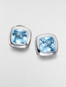 From the Albion Collection. Radiantly faceted blue topaz glows within a smooth setting of sterling silver with rich rope-textured detailing. Blue topaz Sterling silver About ½ square Post-and-hinge back Made in USA