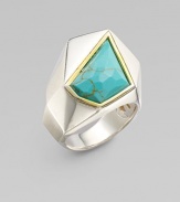 A geometric style with a beautiful turquoise stone accented in 18k goldplated sterling silver. Sterling silverTurquoise18k goldplated sterling silverWidth, about 1Imported