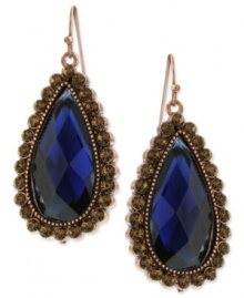 Classic cool. This set of teardrop earrings from 2028, crafted from copper-tone mixed metal and faceted blue stones, evokes the elegance of a different era. drop: 2-3/4 inches. Approximate width: 1 inch.