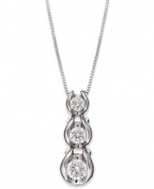 An elegant statement, three times over. Sirena's necklace features a three-stone pendant adorned with full-cut diamonds (1/2 ct. t.w.) for a look that's truly stunning. Set in 14k white gold. Approximate length: 18 inches. Approximate drop: 1/2 inch.