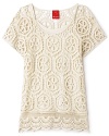 Boho chic, this open crochet sweater features a scoop neck and cami underlayer - great with jeans or a flowy skirt.