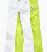 Add a pop to her outfit with these color or white denim jeans from Baby Phat.