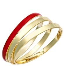 Decorate your wrists in style. Charter Club's chic bracelet set features three slip-on bangles in shiny gold tone mixed metal and polished red resin. Wear them one at a time, or layer up to embrace the latest trend. Approximate diameter: 2-1/2 inches.