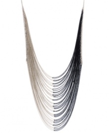 A chic contrast in black and white. Haskell's stunning frontal necklace combines silver and black tone mixed metal chains for an intricate half and half design. Approximate length: 20 inches + 3-inch extender. Approximate drop: 4-1/4 inches.