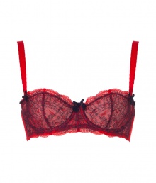 With a seductive fit and d?colletage-enhancing padded cups, this Chantal Thomass bra will turn up the heat to red hot - Soft cups, hide-and-seek effect ruffled lace overlay, black bows, allover floral print, wide adjustable straps, back hook and eye closures - Perfect under a low cut cocktail dress or with matching panties for sultry lounging