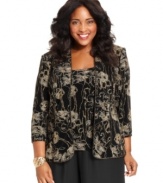 Top your dress pants with this plus size jacket and top set from Alex Evenings, featuring a radiant gold metallic floral motif.