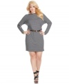 Snag a striking look with MICHAEL Michael Kors' long sleeve plus size dress, showcasing on-trend stripes. (Clearance)