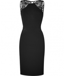 With its sultry lace inserts in all the right places, Emilio Puccis form-fitting sheath is a chic and sultry take on the Little Black Dress - Round neckline, sleeveless, sheer lace inserts at yolk, semi-sheer lace inserts at waist, exposed metal back zip, slit back with button closure at nape, side slit - Form-fitting - Wear with heels and a statement clutch