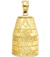 Take the marker of the Southernmost Point with you wherever you go! Carefully rendered in beautiful 14k gold, this charm reads 90 Miles to Cuba/Southernmost/Point/USA/Key West, FL and is topped with a detailed conch symbol. Chain not included. Approximate drop length: 1-1/5 inches. Approximate drop width: 3/5 inch.