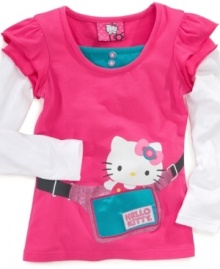 Your little girl will look absolutely cute with this mock layered pullover shirt by Hello Kitty. Will go great with jeans or legging.