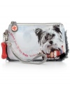 Dog gone it--meet your new best friend. This canine covered design from Fuzzy Nation goes from a wristlet to a mini clutch with just one click. Done up with an adorable doggie screenprint, fun detailing and faux fur interior, it's the one accessory that's sure to fetch some attention.