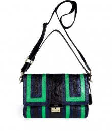 Make a bold statement with this shimmering colorblock bag from cult-favorite accessory designer Anya Hindmarch - Front flap with logo-detailed push-lock closure, carrying handle, convertible shoulder strap, multicolored panels, crinkled leather - Pair with a slinky cocktail frock or wide leg trousers and a silk blouse