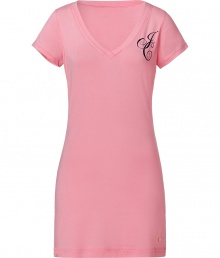 Stylish short sleeve sleep shirt in super-soft pink cotton modal stretch - Flattering v-neck reveals a hint of d?colletage - Slim cut, hits mid thigh - JC graphic detail at chest - Gold heart embellishment at hem - A nighttime go-to that is as comfortable as it is cool