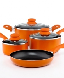 Cook in color! Adding a splash of personality to your kitchen, this aluminum set stocks your space with the very best essentials. A nonstick finish, ergonomic handles, tempered glass lids... and much more make this your go-to for great taste.