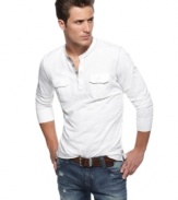 Chest pockets add a modern detail to this classic henley from INC, making it a must-have for your wardrobe.