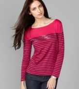 Tommy Hilfiger revamps the classic striped boatneck tee by adding strips of sequins at the chest. Try it with jeans to glam up your casual look! (Clearance)