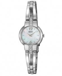 Slender with stunning accents, this Seiko timepiece dresses up any day of the week.