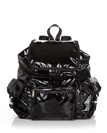 Go for daytime glam with LeSportsac's backpack in glossy black patent nylon.