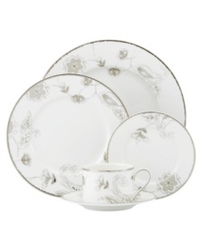 A fine vintage. Paisley Terrace place settings elevate even the most elegant tables with breezy florals grounded in graceful white porcelain. With luxe platinum banding to complement the rest of the Lenox dinnerware collection. Qualifies for Rebate