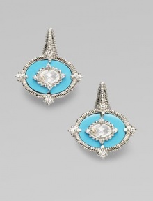 From the Oasis Collection. A gorgeous creation of textured sterling silver punctuated by oval-shaped turquoise, luminous white sapphires, and crystals.Turquoise, white sapphire, crystal Sterling silver Length, about ¾ Post and hinge backs Imported