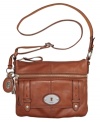 Get up and go with this organized leather crossbody by Fossil featuring silvertone lock and key accents. With plenty of pockets both inside and out, everything will be in its place and ready to go when your next adventure comes calling.